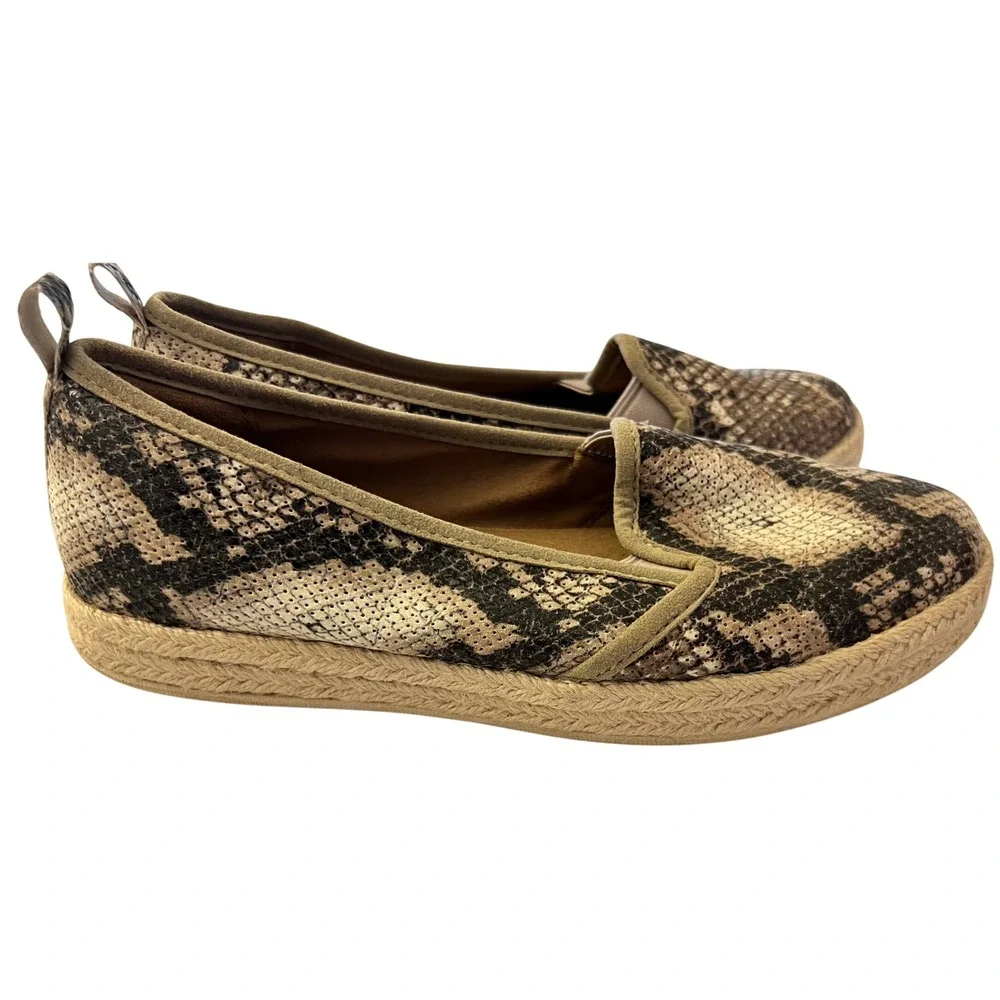 Clarks Collection Snakeskin Print Espadrille Flats Womens 7W Brown 26118649